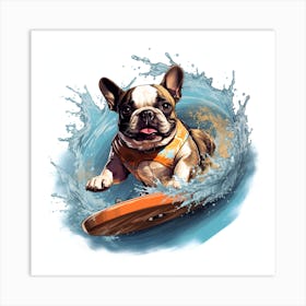 Frenchie Surfing Art By Csaba Fikker 022 Art Print