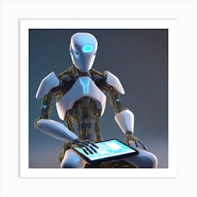 Robot Sitting On A Computer Art Print