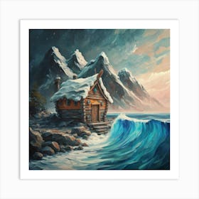 Acrylic and impasto pattern, mountain village, sea waves, log cabin, high definition, detailed geometric 12 Art Print