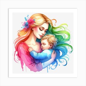 Mother And Child - Watercolor Mothers Day 2 Art Print