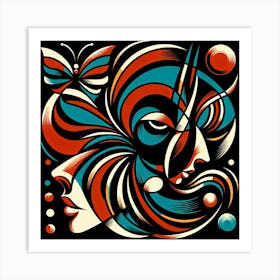 Rich Dynamic Abstract Portrait with Butterfly IV Art Print
