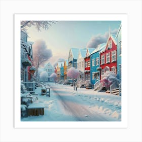 Snowy Street In Iceland Art Print