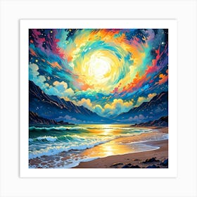 Moon On The Beach Art Print