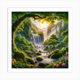 Waterfall In The Forest 39 Art Print