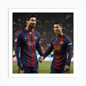 Two Soccer Players Holding Hands Art Print