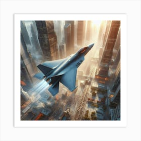 F-35 Fighter Jet Flying Over City Art Print