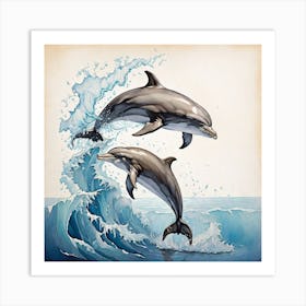 Dolphins In The Water Art Print