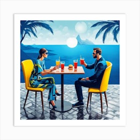 Man And Woman At A Restaurant Art Print