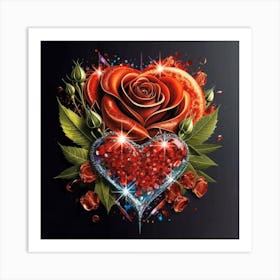 Heart and beautiful red rose 1 Art Print