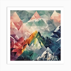 Abstract Colourful Geometric Polygonal Mountains Painting 3 Art Print