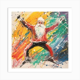 Santa Claus On Skis Art Print