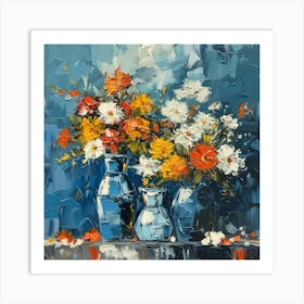 Flowers In Blue Vases Art Print