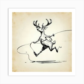 Deer Running With A Rope Art Print