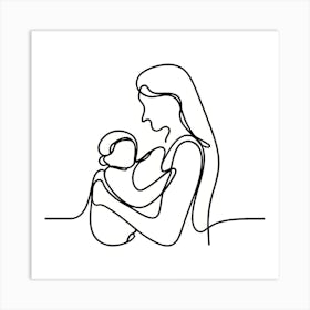 Continuous Line Drawing Of A Woman And her Her Baby Art Print
