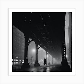 Woman Walks Under A Bridge Art Print