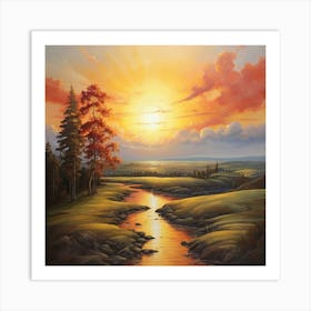 Sunset Over A River Art Print