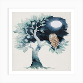 Owl In Tree Art Print