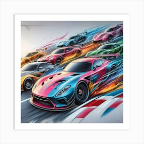 Racing Cars On The Track Art Print