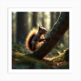 Squirrel In Forest Perfect Composition Beautiful Detailed Intricate Insanely Detailed Octane Rende Art Print