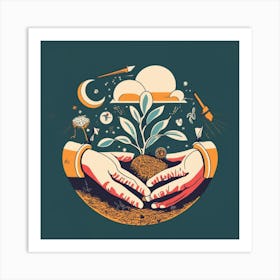 Hands Holding A Tree Art Print