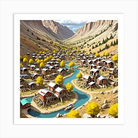 Gold Prospectors Town Cubism Style Art Print