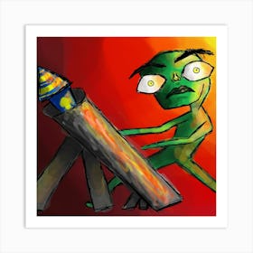 Green Alien With A Gun Art Print