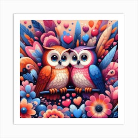 Pair of owls with love 2 Art Print