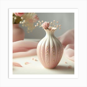 Pink Vase With Flowers 1 Art Print