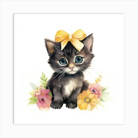 Cute Kitten With Flowers 2 Art Print