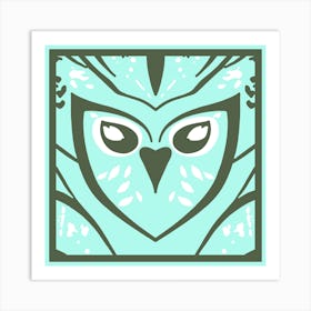 Chic Owl Green And Duck Egg Blue Art Print