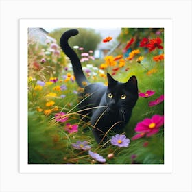 Black Cat into The Garden Art Print