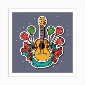 Mexican Guitar And Maracas Sticker 2d Cute Fantasy Dreamy Vector Illustration 2d Flat Centere (38) Art Print
