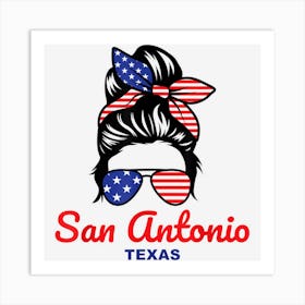 San Antonio Texas Retro Messy Bun Art Print