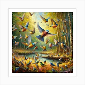 Many birds in forest 1 Art Print