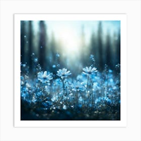 Blue Flowers In The Forest Art Print