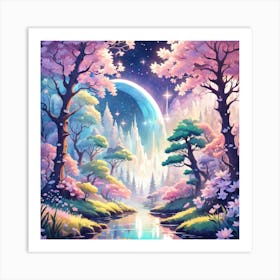 A Fantasy Forest With Twinkling Stars In Pastel Tone Square Composition 406 Art Print