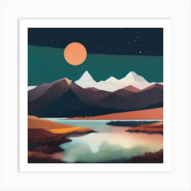 Boho Art Minimalist Landscape Mountains (5) Art Print