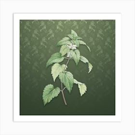 Vintage White Dead Nettle Plant Botanical on Lunar Green Pattern Art Print