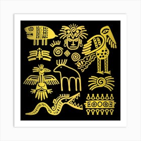 Golden Indian Traditional Signs Symbols Art Print