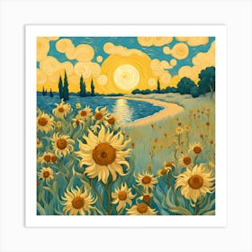 Sunflowers At Sunset Art Print