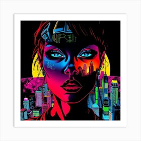 Neon City Girl Art Print