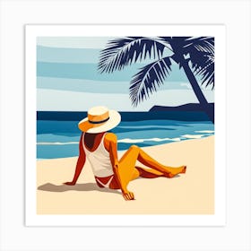 Woman Enjoying The Sun At The Beach 6 Art Print