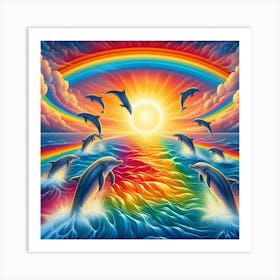 Dolphins In The Rainbow Art Print