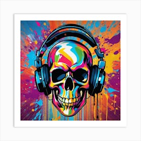 Skull With Headphones 71 Art Print