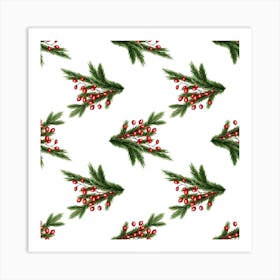 Fir Branches And Lingonberry Seamless Pattern Art Print