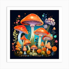 Mushrooms In The Forest 91 Art Print