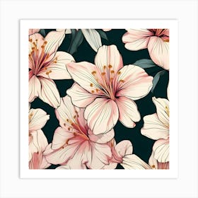 Pink Lilies Seamless Pattern Art Print