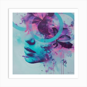 Surreal woman portrait with flowers Art Print