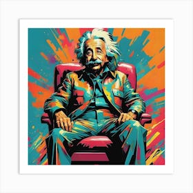 Einstein Realistic Multicolour AI image sitting oncouch Art Print