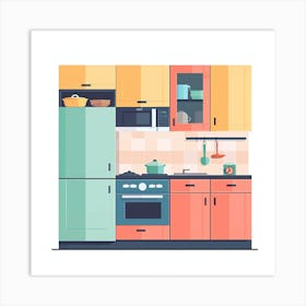 Kitchen Interior Flat Design Art Print